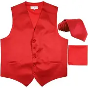 New men's tuxedo vest waistcoat & neck tie set horizontal stripes formal red