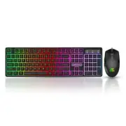 Gaming Keyboard and Mouse Combo LED Backlit Mechanical Feel USB Wired for PC