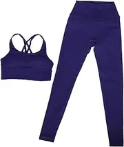[DEARMAMY] Active Wear Set Yoga Pants Cross Back Bra High Waist Leggings for Women Seamless Leggings Workout Gear Dark Blue
