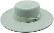 [BFLCTTBD] Classic Fedora Hat Flat Top Felt Pork Pie Hat Green Wide Brim Felt Hat Jazz Hat Cheap Fashion Fedora Hat for Women Men Fashionable