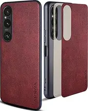 [AIORIA] for Sony Xperia 1 V Case, Premium Leather Phone Cover Retro Design Full Protective Case for Sony Xperia 1 V 5G (Red)