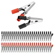 50Pcs/Set Electrical Test Clamps Metal Alligator Clips w/Red & Black Handle Bulk