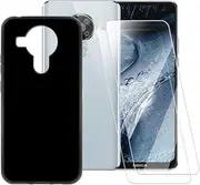 ESACMOT Pure Black Case Compatible with Nokia 7.3 + [2 Pack] Screen Protector Tempered Glass, Shockproof Case Cover for Nokia 7.3 (6.5 inch)