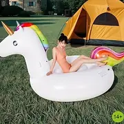 Inflatable Floating Unicorn Beach Camping Photo Prop Inflated Giant Horse Pool Float Swimming Animal for 2-3 People Large Size Suitable for Adult Pool Parties