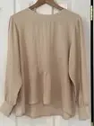 NWT Ann Taylor Large Tan Light Brown Beige Nude Shirt Top Blouse Crew Pleated