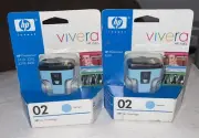 Genuine HP 02 Light Cyan Printer Ink Cartridge Replacement Lot of 2