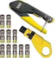 Klein Tools 80151 Klein Tools 80151 Coax Cable Compression Crimper and Stripper Set with 10-Pack of RG6/6Q F-Connectors for Fast and Reliable Installation, 3-Piece