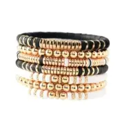 Surfer Heishi Clay Bead Bracelets for Women Bohemian E-Black&White 7pcs