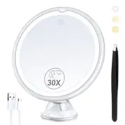 Lighted Makeup Mirror with 30X Magnification, 30X Magnifying Mirror Suction C...
