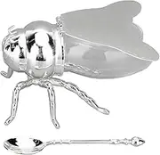 Honey Jar Bee Shaped, Honey Pot with Spoon, Glass Honey Pot Syrup Dispenser, Bee Figurine Honey Dispenser for Syrups, Condiments, Oil, Kitchen Decor (Light Gold) (Silver)