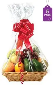 Clear Basket Bags, Large Clear Cellophane Wrap for Baskets & Gifts 24"x30" (5)