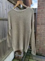 New ATMOSPHERE UK 14 EU 42 Jumper Sweater Long Gold Sequin Knit Crew Neck