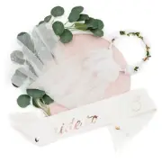 PapaKit Premium Bride to Be Party Sash, Floral Veil & Jewelry Pin Set, Glitte...