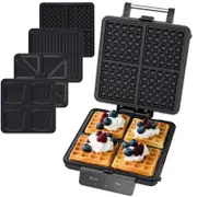 Advwin 4-in-1 Waffle Maker with Removable Plates, Sandwich Maker with LED Display, Touchscreen Timer
