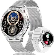 XAXRE Women's Smart Watch with Bluetooth Calling, 1.32 Inch HD Smartwatch for Android iPhone, Fitness Tracker with Heart Rate, Blood Oxygen, Sleep Monitor (Silver)