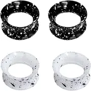 [NewZenro] Thin Silicone Ear Gauges Tunnels Plugs Double Flared Flexible Expander Stretching Flesh Painting Dot Earrings Fashion Body Piercing Jewlery Black White Color 2 Pairs Set Gifts
