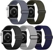 [IXTRA] 5 Pack Stretchy Nylon Band Compatible for Apple Watch 38 40 41mm 42mm 44mm 45mm 46mm 49mm Women Men, Elastic Straps Sport Wristband Solo Loop for iWatch Series 10 9 8 SE 7 6 5 4 3 2 1 Ultra 2/1