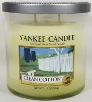 Yankee Candle CLEAN COTTON Medium 2-Wick Tumbler Jar 12.5 oz White Old Label