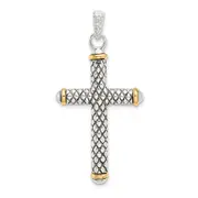 Sterling Silver w/14k White Topaz On Bail Antiqued Cross Pendant