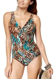 Miraclesuit Womens Cheetah Printed Brown/Blue One-Piece Swimsuit (14)