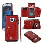 S7 Wallet Back Cover PU Leather Case With Card Holder Phone Case - Red