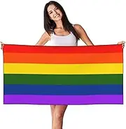 SAAKE Rainbow Flag Print Bath Towels Soft Skin Velvet Beach Towel Oversized Adults Quick Dry Lightweight