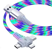 3 in 1 Charging Cable Flowing Led Light Up USB Cable 40W Fast Charging Cord with Data Sync Support with Compatible All Phones USB Type C iProduct Android Device, Phone Accessories