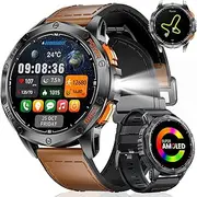 [HIRREO] Men's GPS Smartwatch with LED Torch, 1.43 Inch Amoled Display, Fitness Watch with 530 mAh Large Battery, 10 ATM Waterproof, 120+ Sports Modes, Heart Rate/Pedometer/Altimeter/Compass for iOS/Android