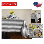 Elegant Black & White Striped Linen Tablecloth - 60 x 108 Inch for All Occasions