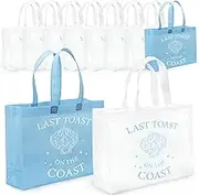 FYSUIMU 8Pcs Last Toast on The Coast Non-Woven Bags with Handles Reusable Blue White Shell Tote Goodie Bags for Beach Bachelorette Bridal Shower Party Favors Supplies