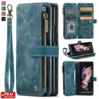 For Samsung Galaxy Z Fold 6 5 4 3 5G Flip Leather Magnetic Case Zip Wallet Cover