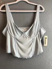 No Boundaries Womens Top XL Light Blue Bustier Lacey Sleeveless Cropped Shirt