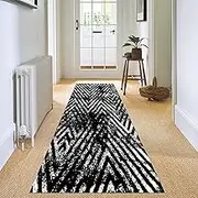 Black White Hallway Runner Rug, Soft Durable Entryway Mat Long Carpet Runners 1m 1.5m 2m 2.5m 3m 3.5m 4m 4.5m 5m 6m Non Slip Rubber Back Narrow Area Rugs(2ft×14.8ft/60×450cm)