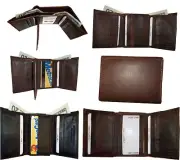 Lot of 6 Man's leather trifold wallet Brown tri-fold leather wallet 2 bill slots