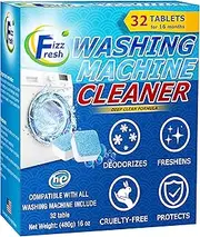 FizzFresh Washing Machine Cleaner Tablets 32-Pack - Deep Cleaner Descaler for Front Load or Top Load Washer - Clean Inside Drum, Tub seal & other Parts Descaler & septic safe