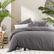 Amsons 100% Cotton Queen Quilt Cover Set - Textured Print - Fossil - Grey