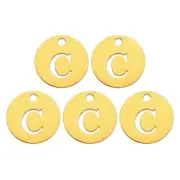 Alphabet Letter Charm Letter C 12mm(1/2") Round Alphabet Charm Gold Tone 5 Pcs