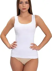 [SODACODA] Women's Seamless Tummy Control Undershirt - Strong Compression for Belly and Waist - Shapewear, Shapewear, Bodice, Camisole, White, XS