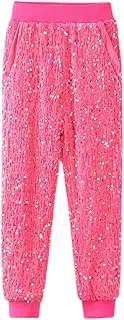 [WELAKEN] Girls Sequin Sweatpants Kid Sparkle Elastic Waist Dance Party Pants with Lining