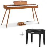 Donner DDP-80 88 Key Fully Weighted Compact Digital Piano Wooden Style + Pedal - Natural-Sound Upgrade / Piano+Black Bench