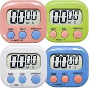 4-Pack Digital Timer – Multi-Function Kitchen Timer with Loud Alarm, Magnetic Back & Stand, for Kitchen, Shower, Study, Work, Exercise, Outdoor – Pink, Blue, Green, White