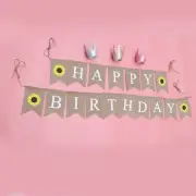 Birthday Bunting Banner Decorative Burlap Banner Linen Swallowtail Pull Flag