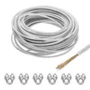 1/4 Clear Vinyl Coated Wire Rope 98ft Galvanized Steel(6PCS M6 Loop Sleeves)
