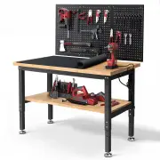 ENJOYWOOD WB0101-Plus 48 Inch Workbench with Pegboard & Rubber Pad / Adjustable Height / 2000 LBS Load Capacity / Power