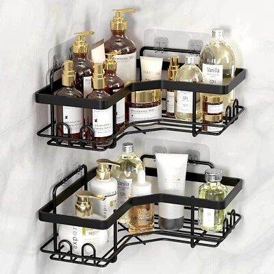 2 Pack Corner Shower Caddy ,Strong adhesive Shower Organizer Shelf with 8 hooks.