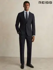 Reiss Navy Promise Wool-Blend Single-Breasted Suit Blazer Slim-Fit (F77520) | $545