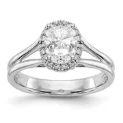 14k White Gold Halo Simulated Diamond Split Shank Engagement Ring