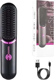 Styluse Hair Straightener, Portable Hair Straightener Brush, 2-in-1 Straightener & Curler, Hair Straightener Brush Heat Brush, Ceramic Hair Straightener for All Hair Types (Black)