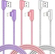 SAVEANGLE iPhone Charger 3 Pack 10FT USB A to Lightning Cables 90 Degree Charge Cable MFi Certified Nylon Braided Fast Charging Cord for iPhone 14/13/12/11/X/Max/8/7/6/6S/5/5S/SE/Plus/iPad