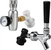 Beer Keg Tap CO2 Charger PERA Brand Ball Lock Beer Faucet Mini Gas regulaor Kit include Beer Faucet Keg Charger Ball Lock MFL Quick Disconnects Set for Home Brewing Mini Keg Corny Cornelius Keg